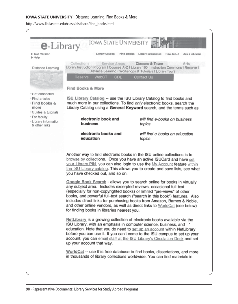 SPEC Kit 309: Library Support for Study Abroad (December 2008) page 98