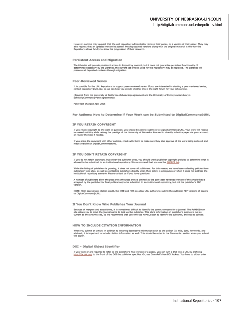 SPEC Kit 292: Institutional Repositories (July 2006) page 107