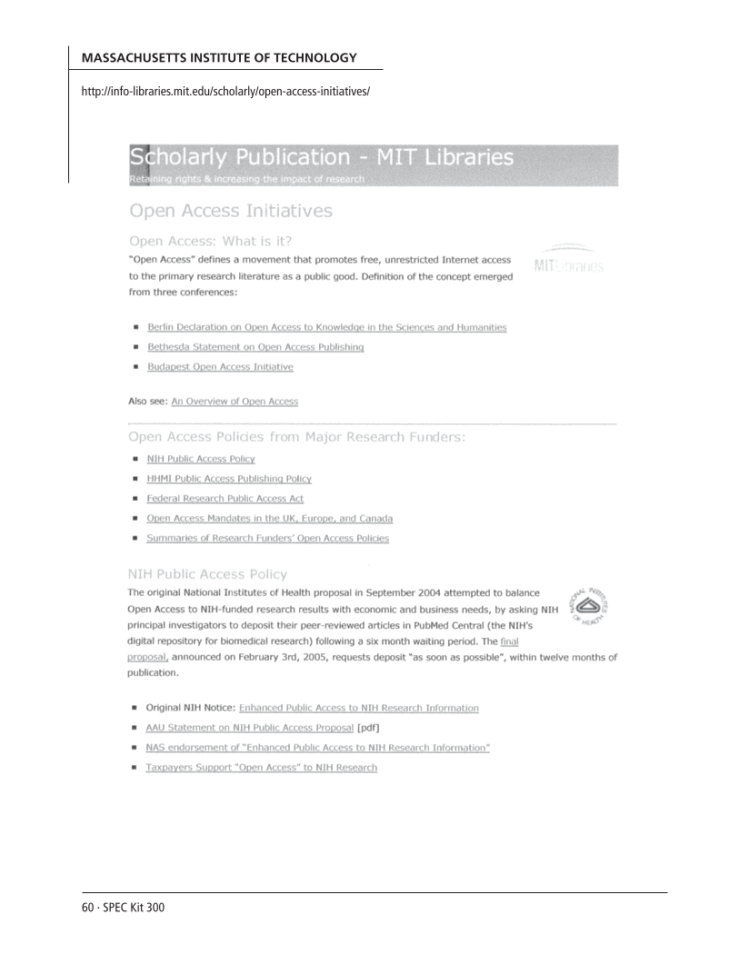 SPEC Kit 300: Open Access Resources (September 2007) page 60