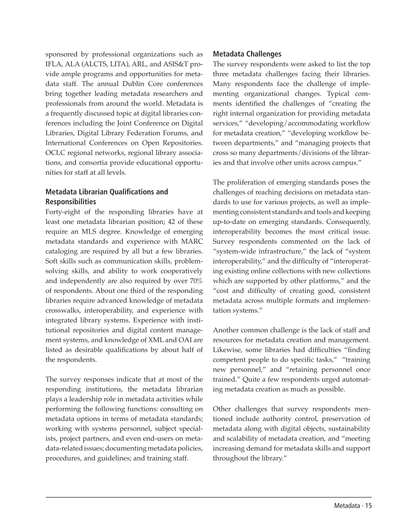 SPEC Kit 298: Metadata (July 2007) page 15