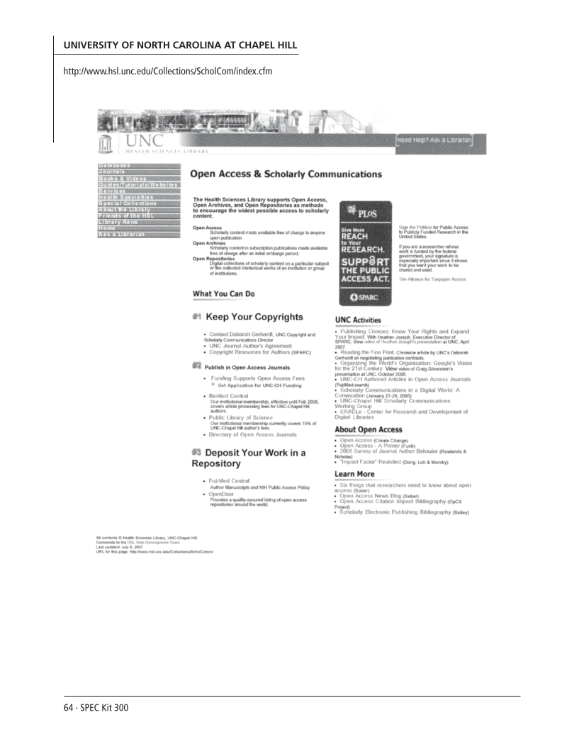 SPEC Kit 300: Open Access Resources (September 2007) page 64