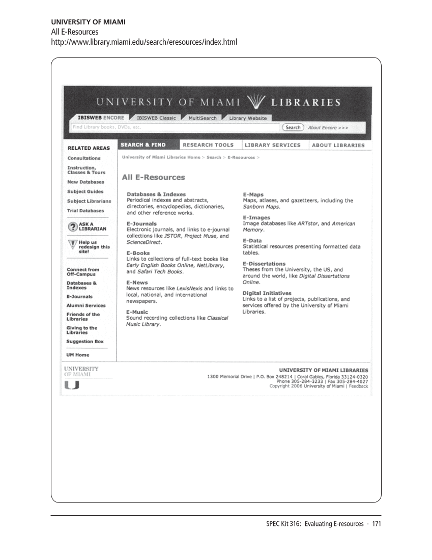 SPEC Kit 316: Evaluating E-resources (July 2010) page 171