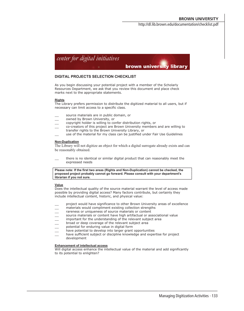 SPEC Kit 294: Managing Digitization Activities (September 2006) page 133