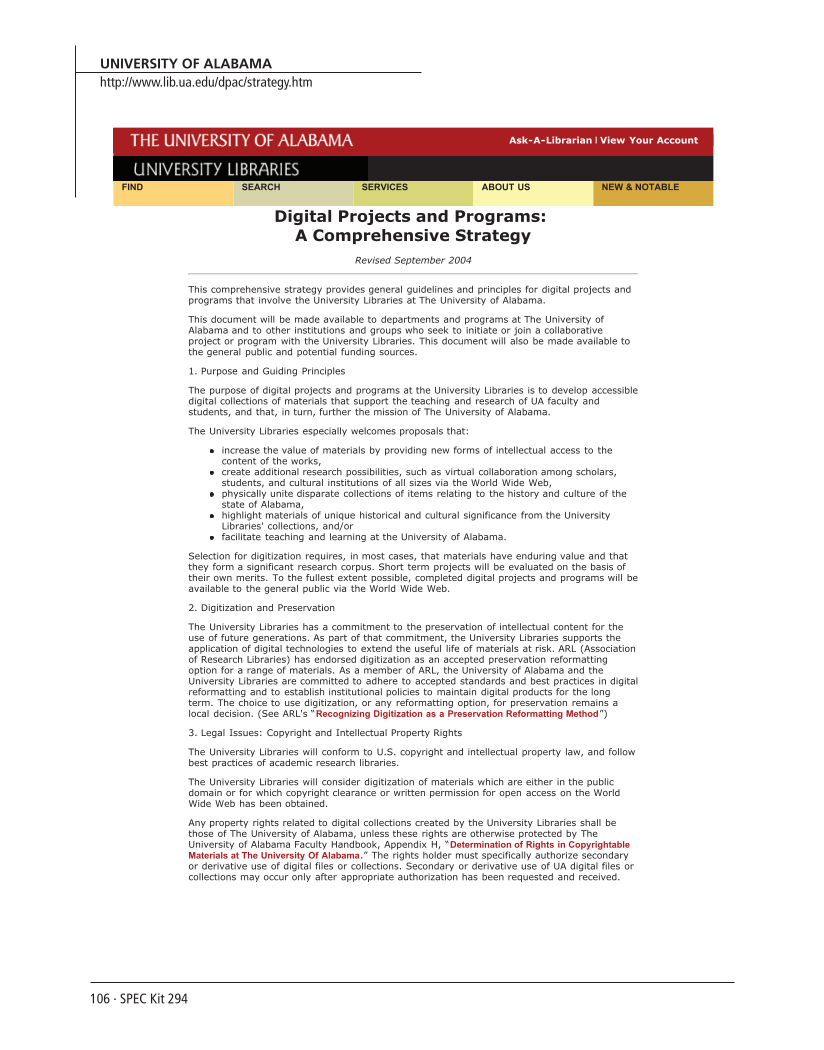 SPEC Kit 294: Managing Digitization Activities (September 2006) page 106