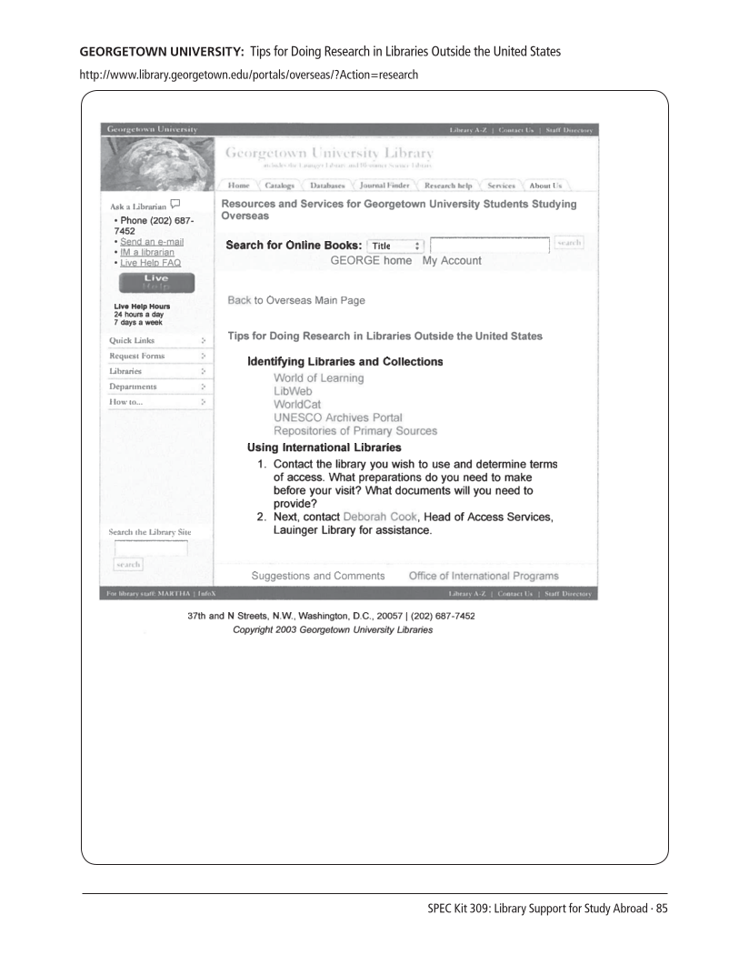 SPEC Kit 309: Library Support for Study Abroad (December 2008) page 85