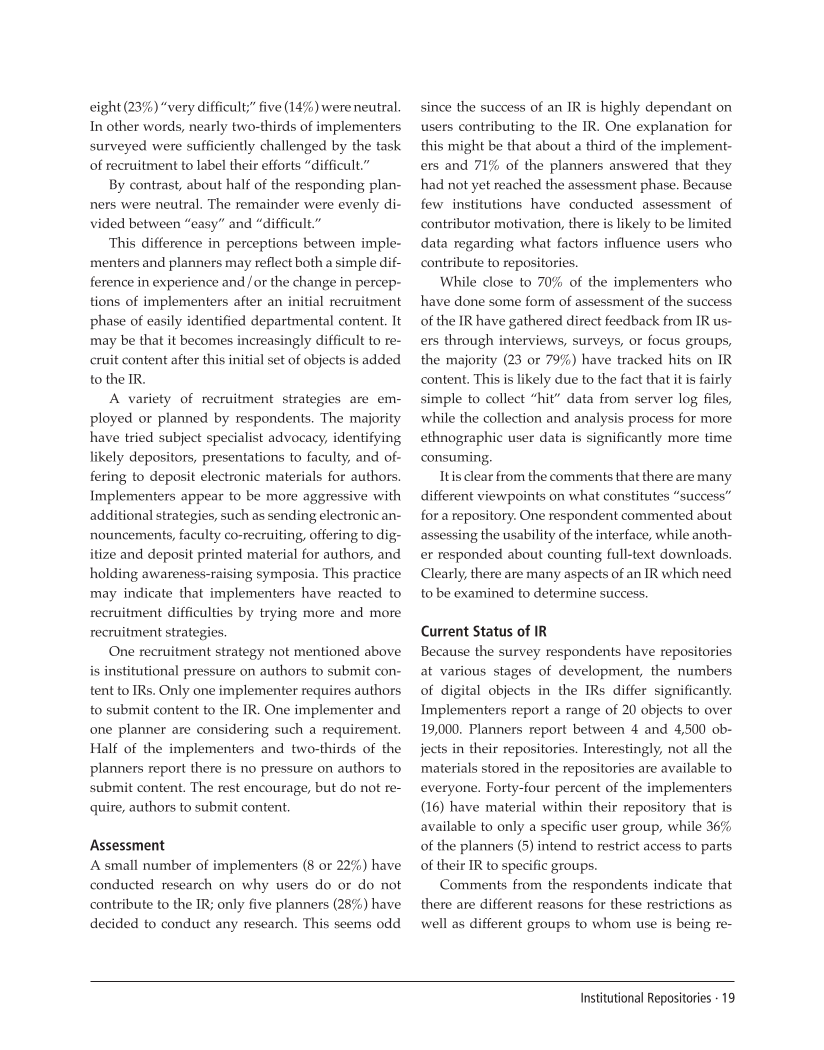 SPEC Kit 292: Institutional Repositories (July 2006) page 19