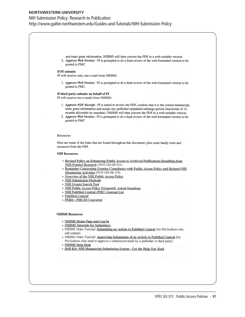 SPEC Kit 311: Public Access Policies (August 2009) page 81