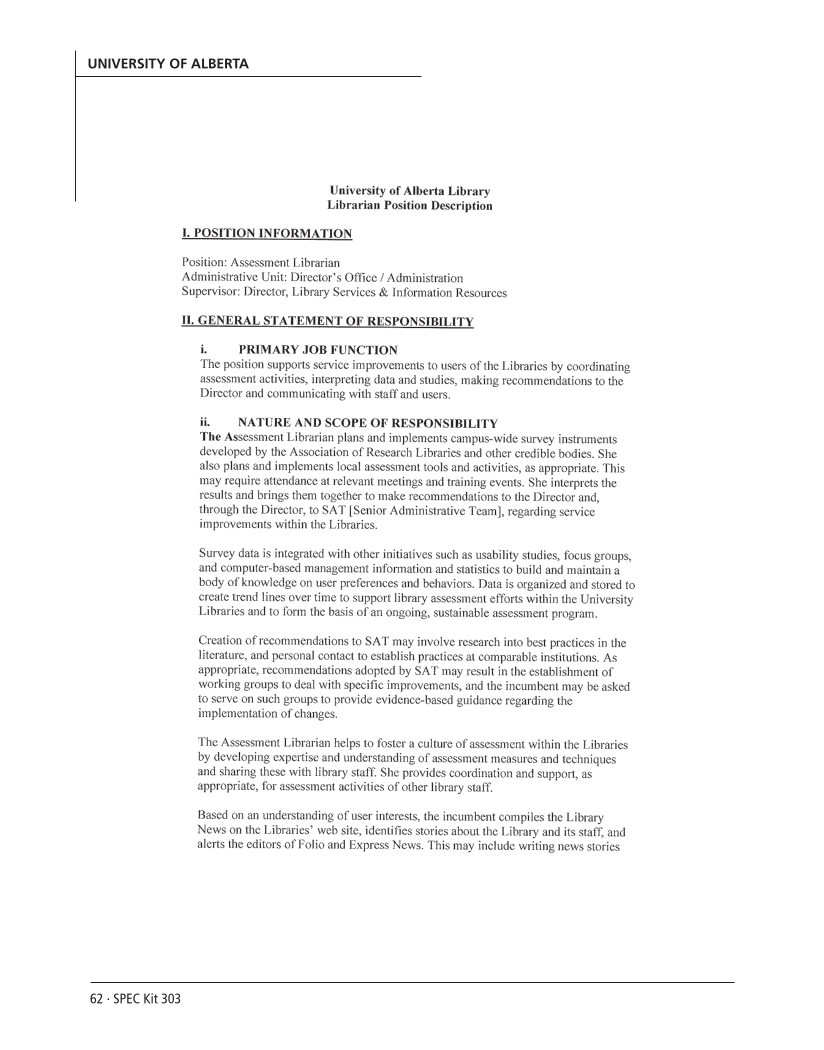 SPEC Kit 303: Library Assessment (December 2007) page 62