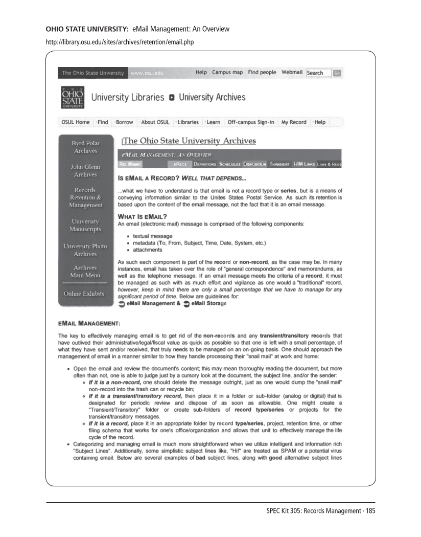 SPEC Kit 305: Records Management (August 2008) page 185