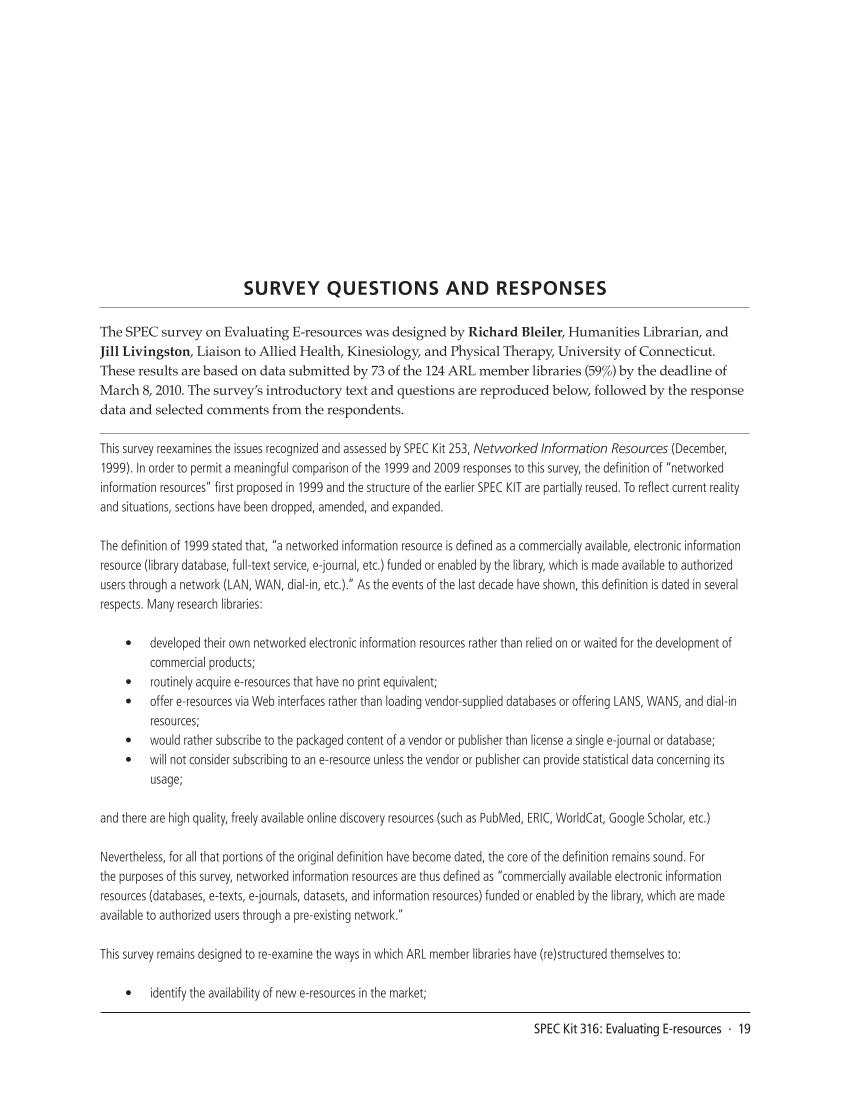 SPEC Kit 316: Evaluating E-resources (July 2010) page 19