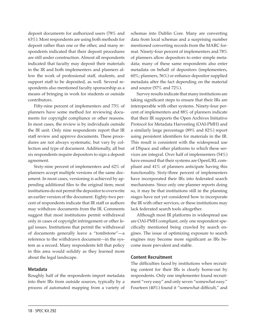 SPEC Kit 292: Institutional Repositories (July 2006) page 18