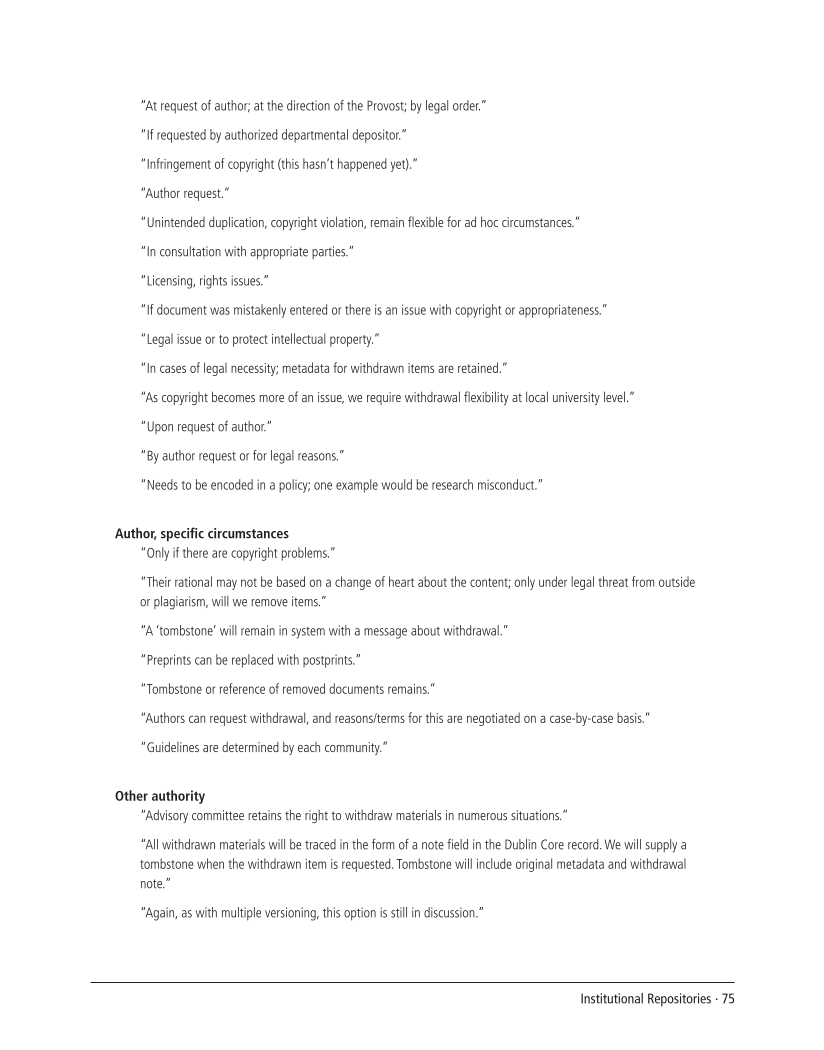 SPEC Kit 292: Institutional Repositories (July 2006) page 75