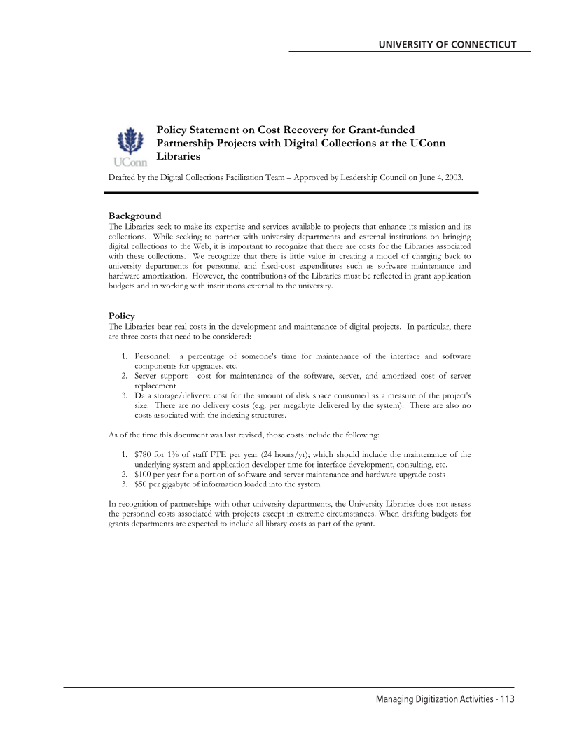SPEC Kit 294: Managing Digitization Activities (September 2006) page 113