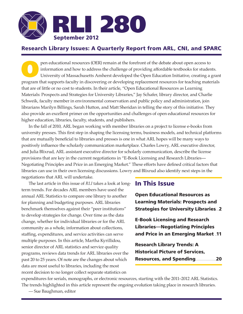 Research Library Issues, no. 280 (Sept. 2012) page 1