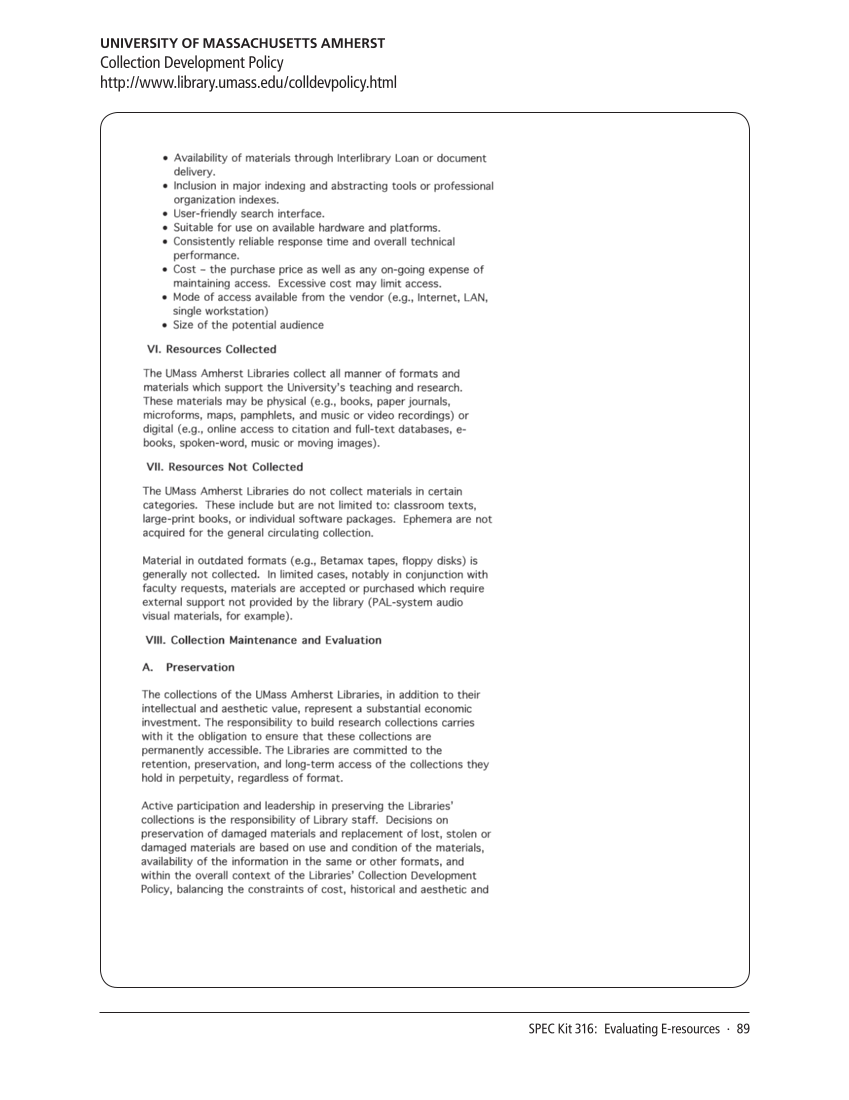 SPEC Kit 316: Evaluating E-resources (July 2010) page 89