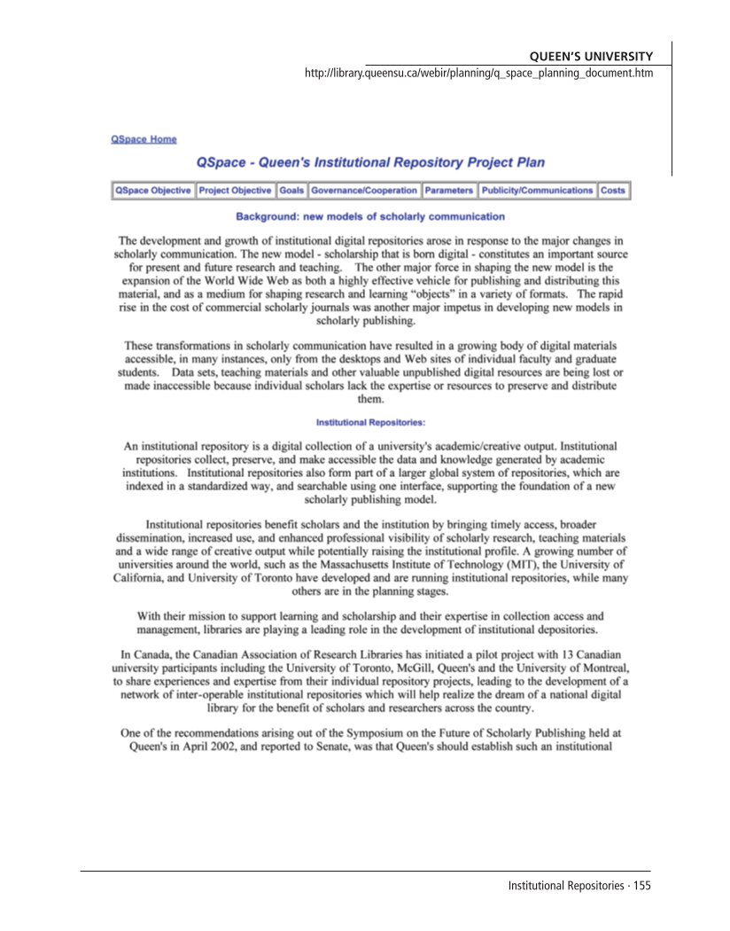 SPEC Kit 292: Institutional Repositories (July 2006) page 155