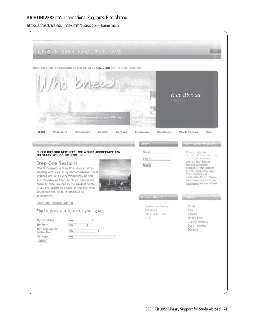 SPEC Kit 309: Library Support for Study Abroad (December 2008) page 71