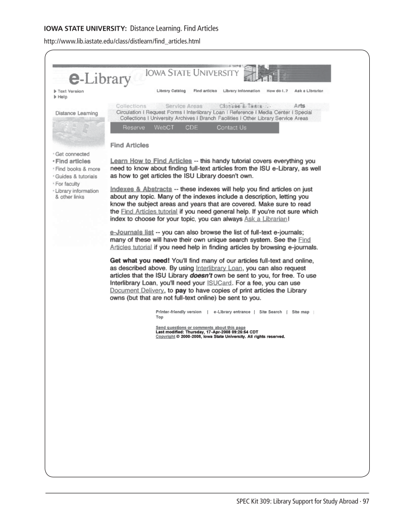 SPEC Kit 309: Library Support for Study Abroad (December 2008) page 97