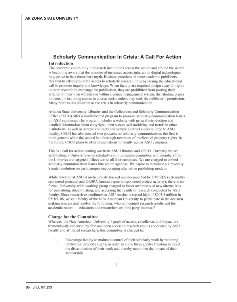 SPEC Kit 299: Scholarly Communication Education Initiatives (August 2007) page 86