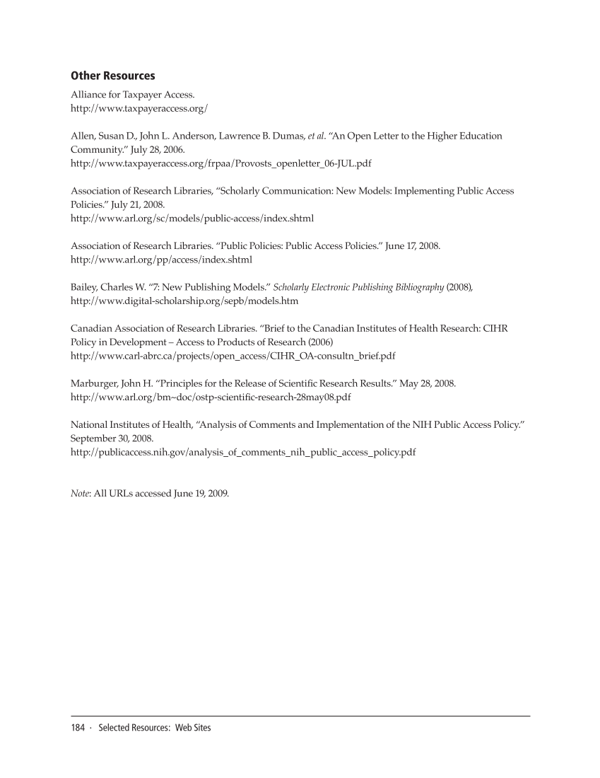 SPEC Kit 311: Public Access Policies (August 2009) page 184