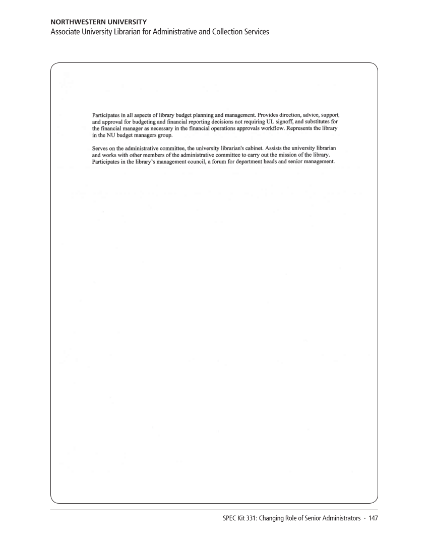 SPEC Kit 331: Changing Role of Senior Administrators (October 2012) page 147