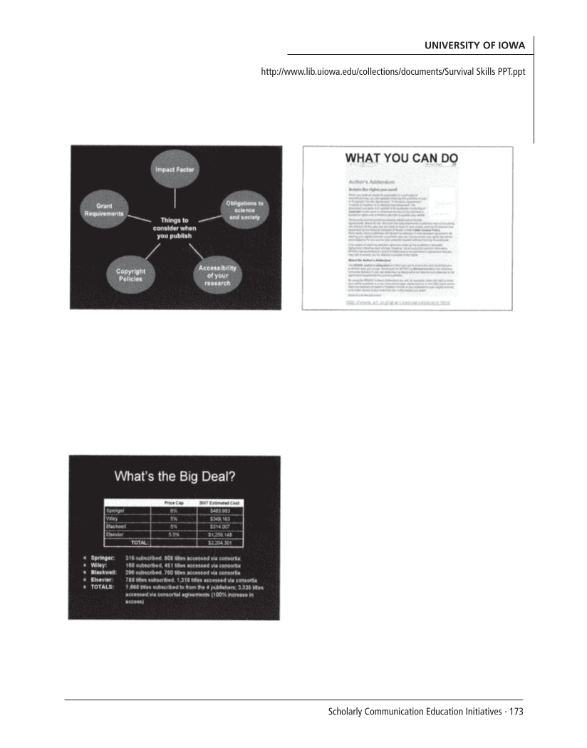 SPEC Kit 299: Scholarly Communication Education Initiatives (August 2007) page 173