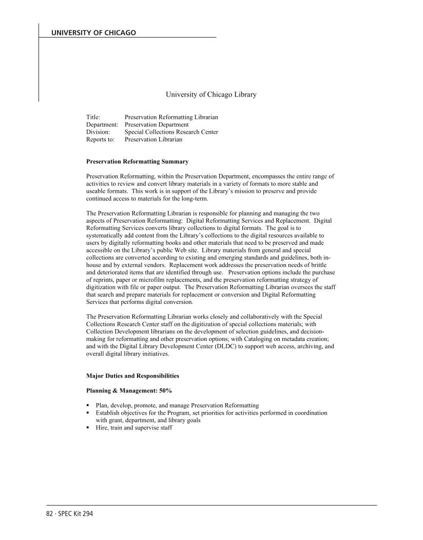 SPEC Kit 294: Managing Digitization Activities (September 2006) page 82