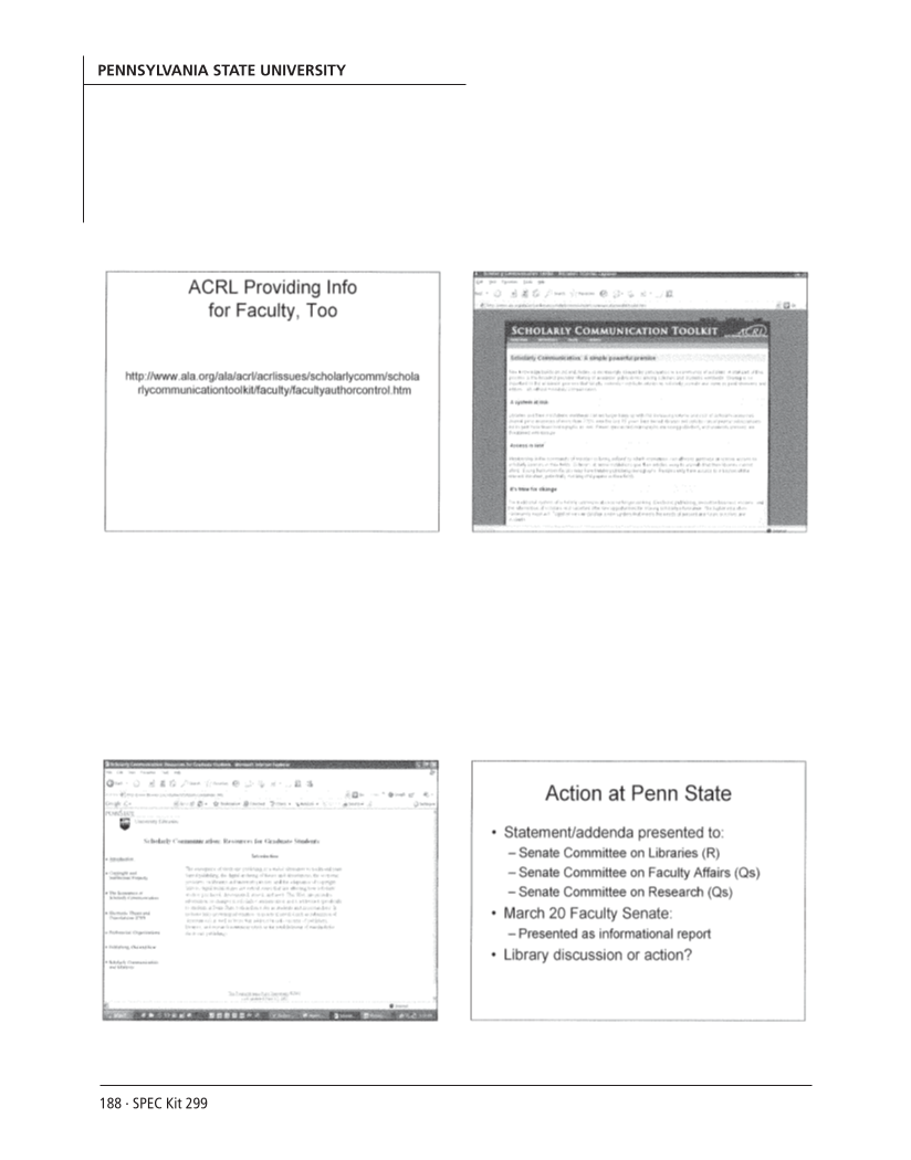 SPEC Kit 299: Scholarly Communication Education Initiatives (August 2007) page 188