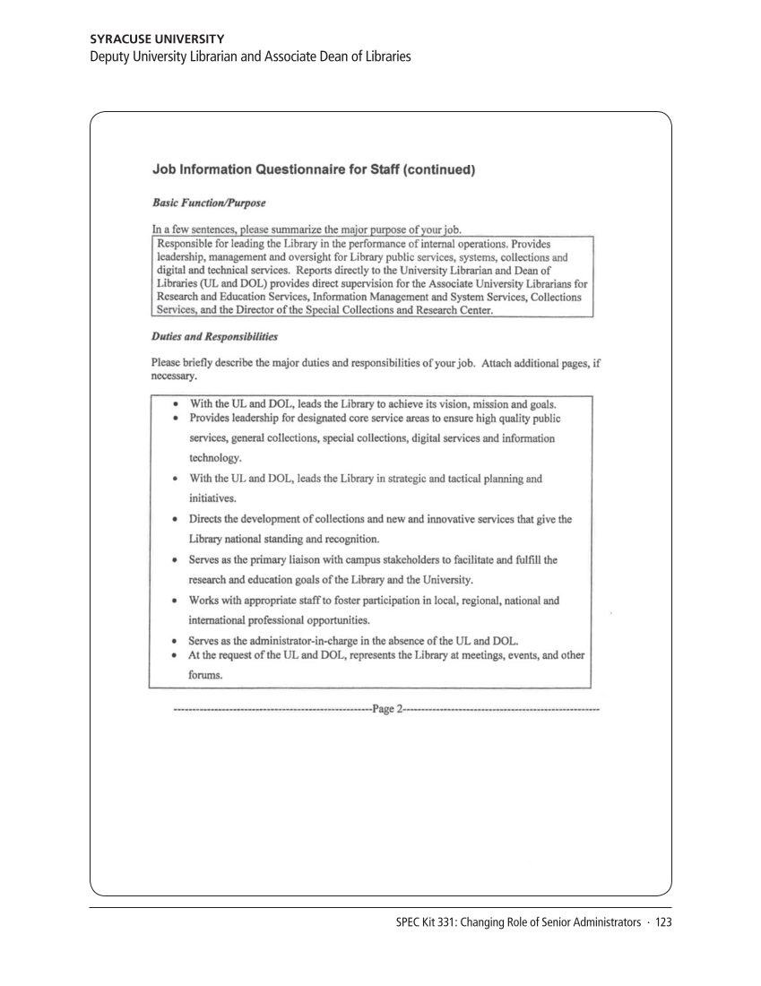 SPEC Kit 331: Changing Role of Senior Administrators (October 2012) page 123