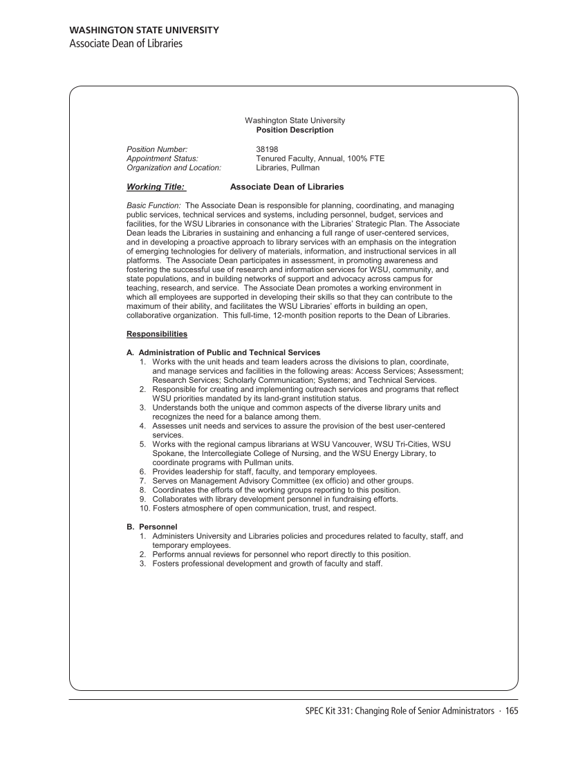 SPEC Kit 331: Changing Role of Senior Administrators (October 2012) page 165