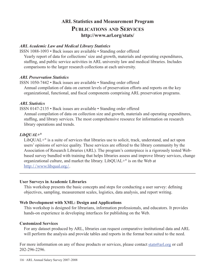 ARL Annual Salary Survey 2007–2008 page 116