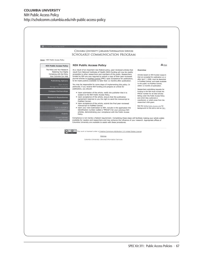 SPEC Kit 311: Public Access Policies (August 2009) page 67