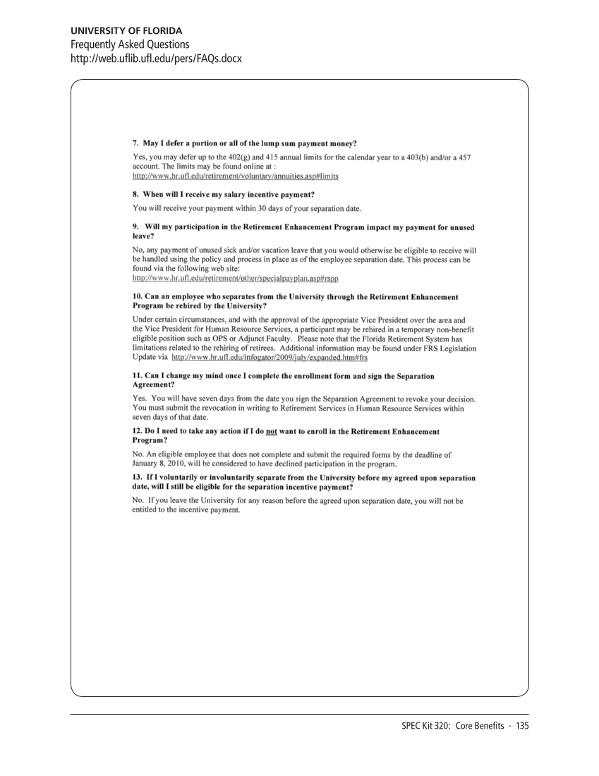 SPEC Kit 320: Core Benefits (November 2010) page 135