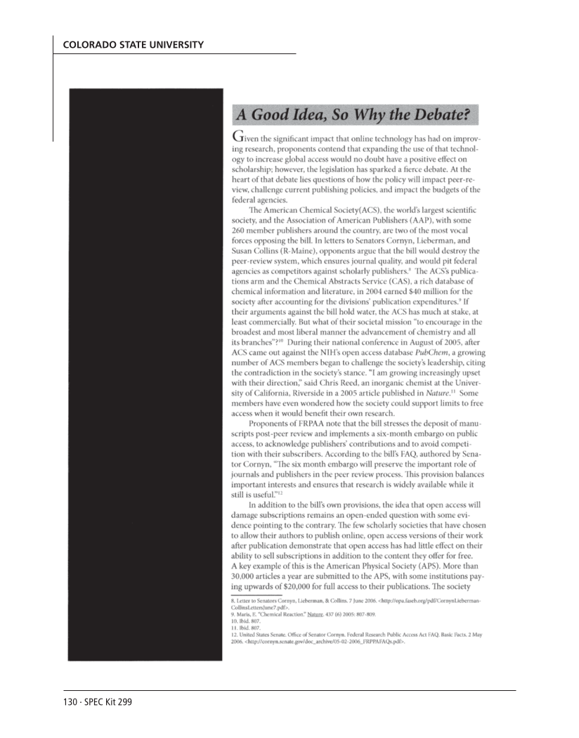 SPEC Kit 299: Scholarly Communication Education Initiatives (August 2007) page 130