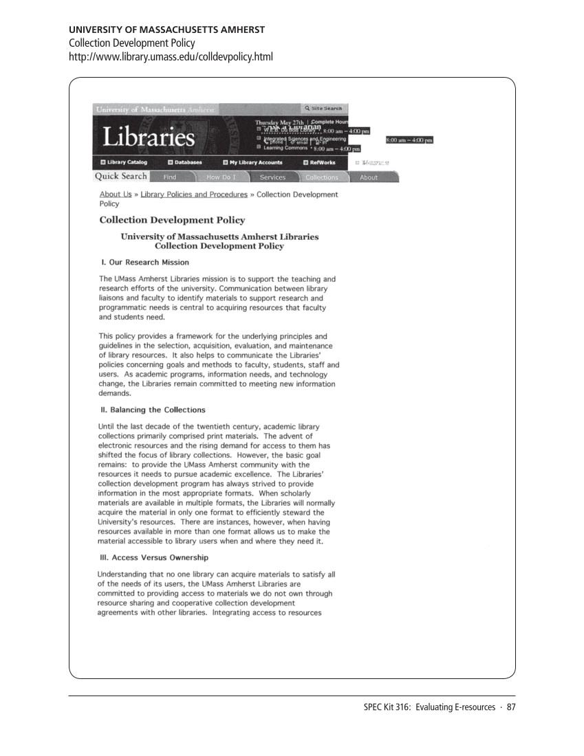 SPEC Kit 316: Evaluating E-resources (July 2010) page 87