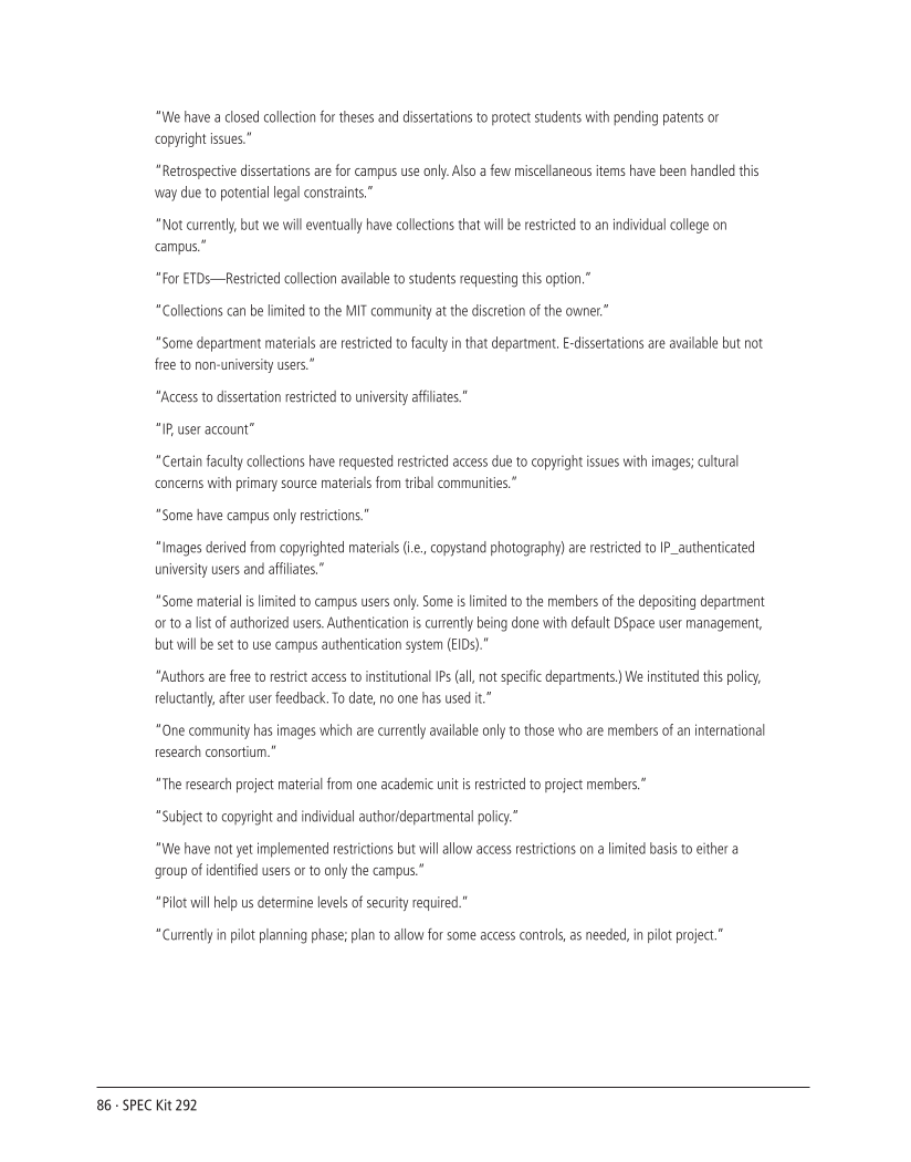 SPEC Kit 292: Institutional Repositories (July 2006) page 86