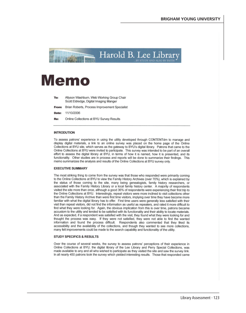 SPEC Kit 303: Library Assessment (December 2007) page 123