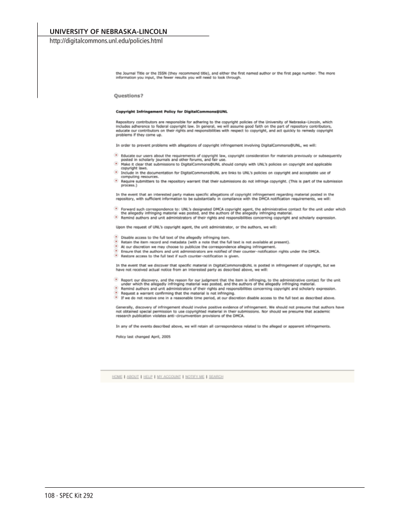 SPEC Kit 292: Institutional Repositories (July 2006) page 108