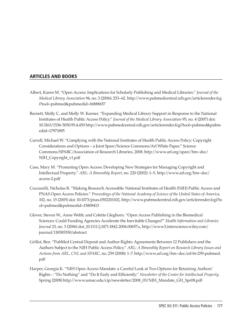 SPEC Kit 311: Public Access Policies (August 2009) page 177