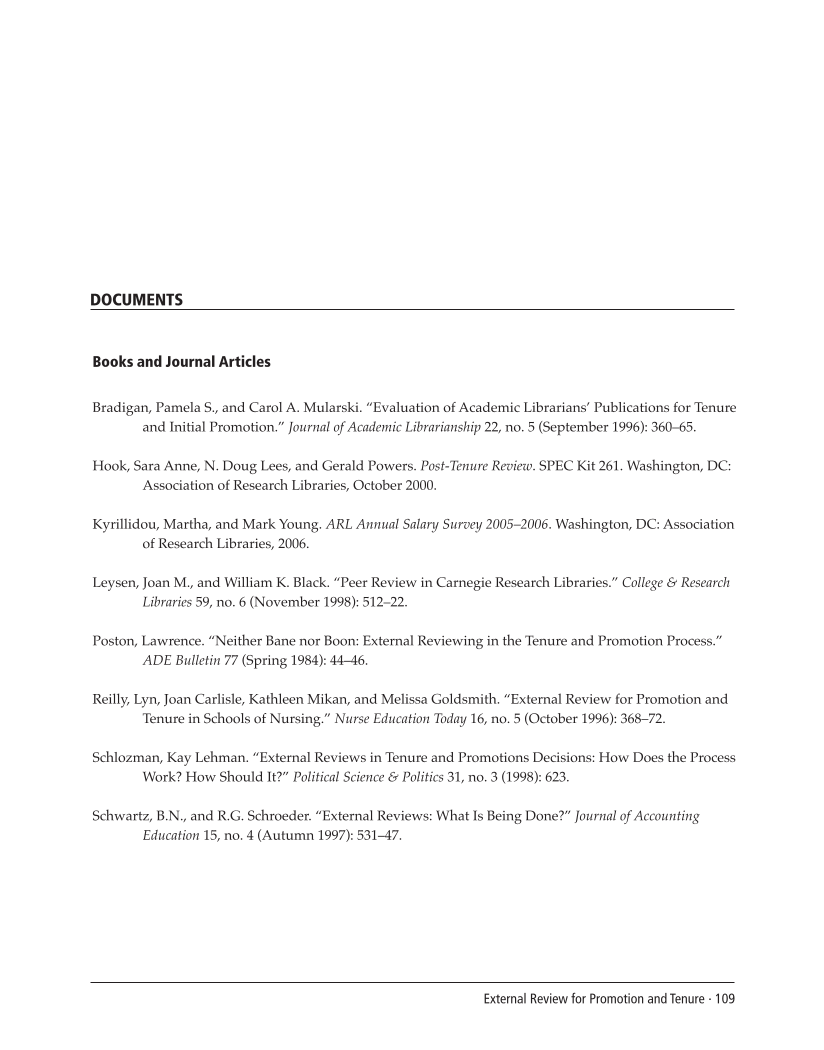 SPEC Kit 293: External Review for Promotion and Tenure (August 2006) page 109