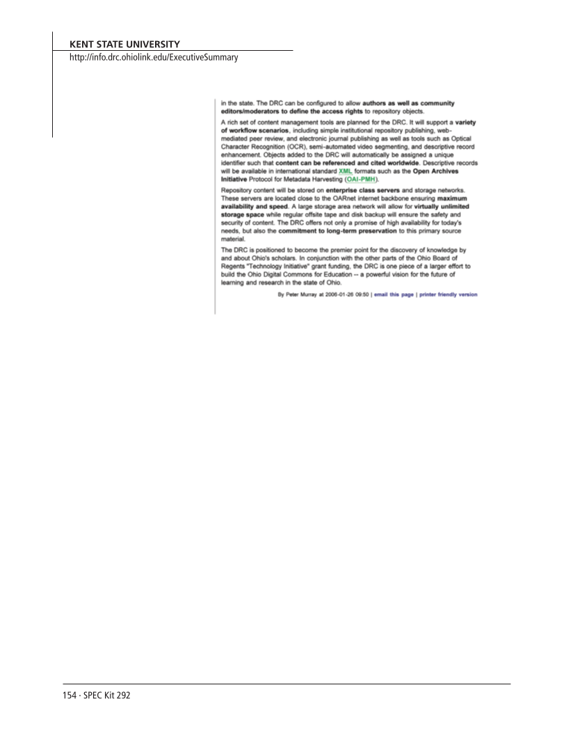 SPEC Kit 292: Institutional Repositories (July 2006) page 154