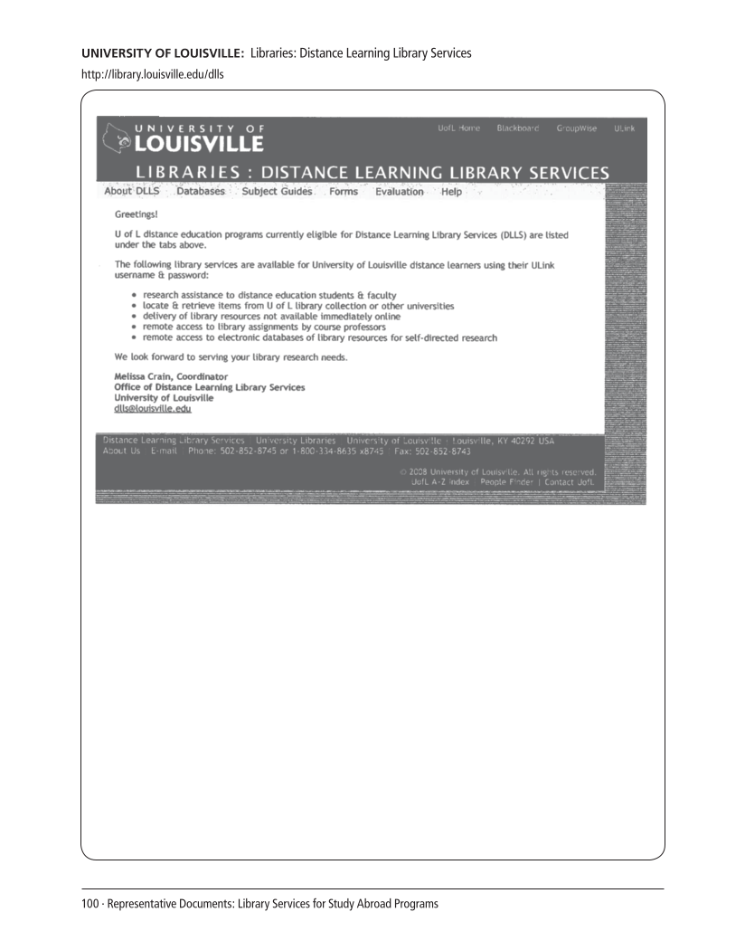 SPEC Kit 309: Library Support for Study Abroad (December 2008) page 100