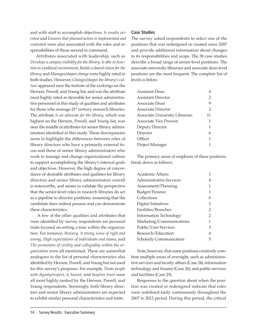 SPEC Kit 331: Changing Role of Senior Administrators (October 2012) page 14