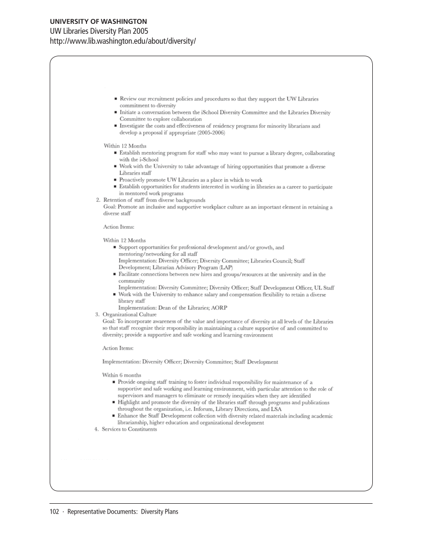 SPEC Kit 319: Diversity Plans and Programs (October 2010) page 102