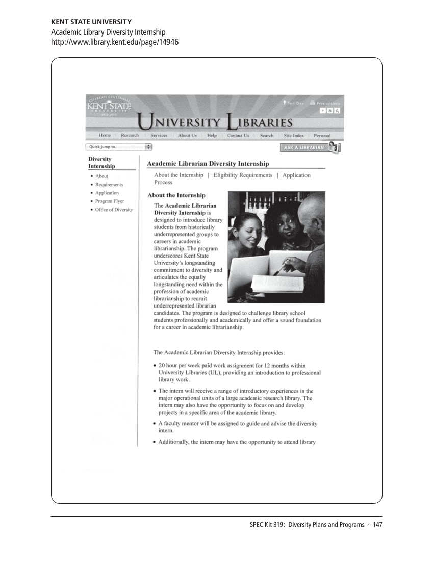 SPEC Kit 319: Diversity Plans and Programs (October 2010) page 147