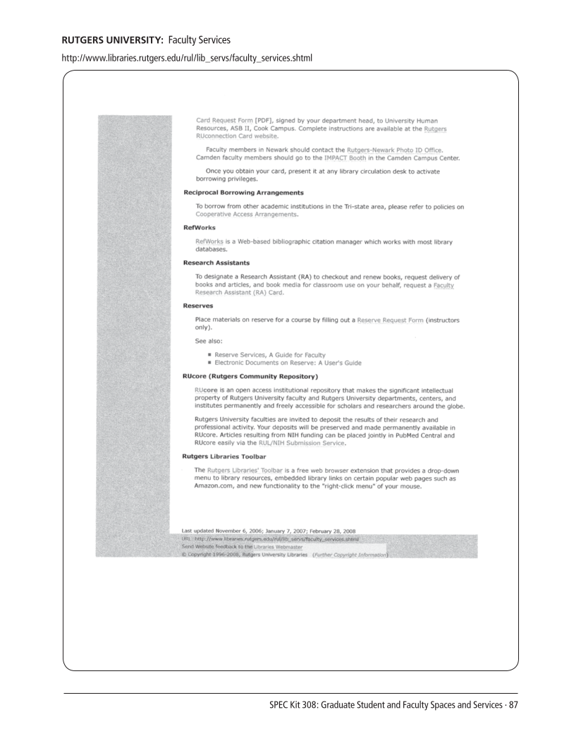 SPEC Kit 308: Graduate Student and Faculty Spaces and Services (November 2008) page 87