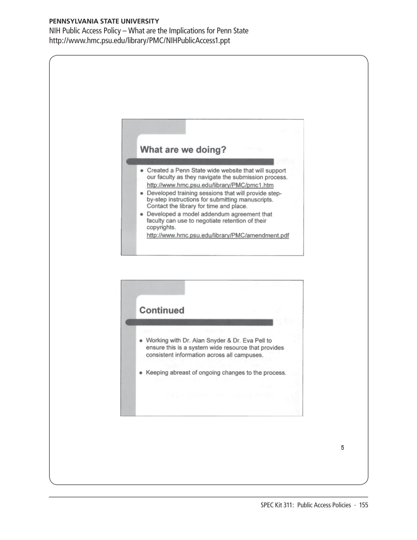 SPEC Kit 311: Public Access Policies (August 2009) page 155