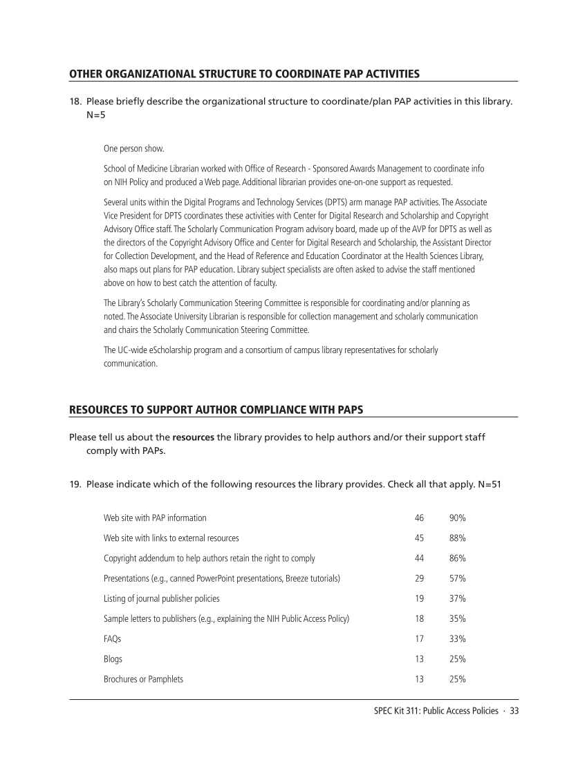 SPEC Kit 311: Public Access Policies (August 2009) page 33