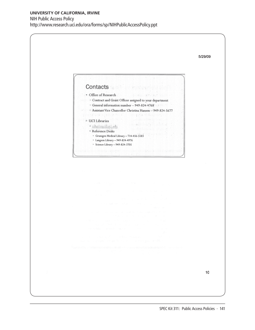 SPEC Kit 311: Public Access Policies (August 2009) page 141