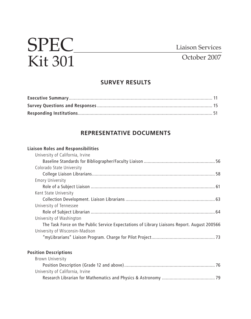 SPEC Kit 301: Liaison Services (October 2007) page 5